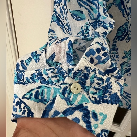 Lilly Pulitzer 100% linen Sea View Linen Button Down Top - Size S - NWT - Picture 5 of 8